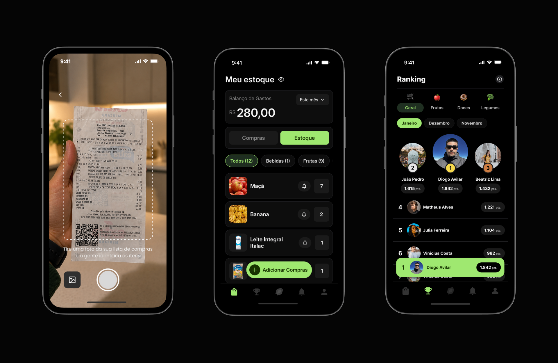 Telas do app Listaki